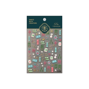 Cartoon mahjong themed nail art stickers with metallic gold accents and lucky motifs