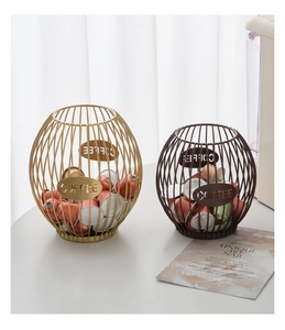Detailed view of Nordic iron wire coffee pod basket with COFFEE metal plaque decoration