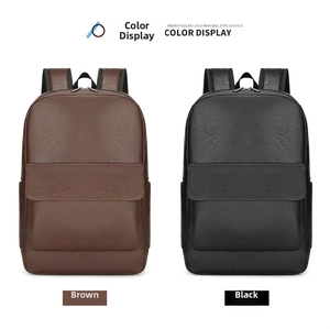 Side-by-side view of black and brown leather business backpacks with premium texture