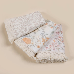 Pure cotton baby swaddle blankets set with floral bunny prints and delicate tassel trim details