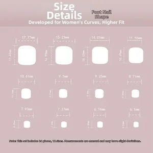 Detailed size guide for French white press-on nails with 12 sizes and 24 pieces
