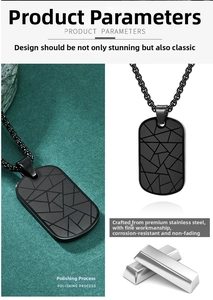 Macro detail of black geometric rhombus necklace in polished durable stainless steel