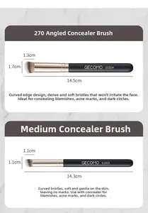 Macro detail showing GECOMO round concealer brush dimensions with dense soft fiber bristles
