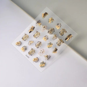3D embossed gold bamboo nail art stickers with traditional Chinese ink style designs