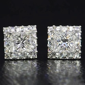Square Halo Stud Earrings Copper Cubic Zirconia Iced Out Hip Hop Style Jewelry For Men Women
