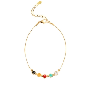 18k gold plated titanium steel anklet with five colorful enamel smiley face beads