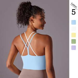 Women Crisscross Back Sports Bra Nylon Double Layer Yoga Top Brushed Fitness Running Gym Workout Tank Top Crop Top