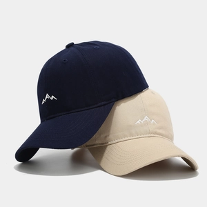 Classic outdoor baseball caps with mountain embroidery in navy blue and khaki colors