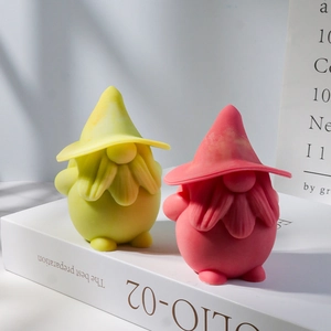 Minimalist gnome silicone mold set in yellow and pink colors for DIY plaster candle making
