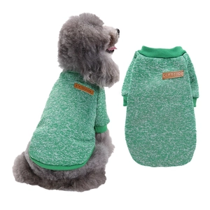 Detailansicht grüner Hundestrickpullover mit Textur und klassischem Lederetikett