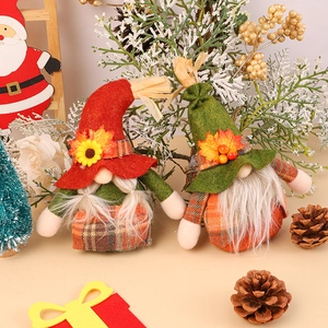 Handgemaakte Thanksgiving Kabouter Pluche Decoratie Zonnebloem Esdoornblad Oogstfeest Gezichtsloze Pop Tafel Ornament