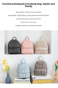 Detail view of five colors of mini backpacks with Lucky Girl print and metal zippers