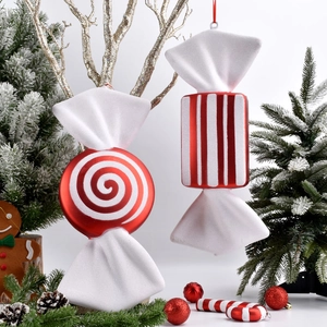 Christmas Candy Hanging Ornaments Painted Red White Glitter Plastic Decorative Lollipop Props For Xmas Tree Party Decor