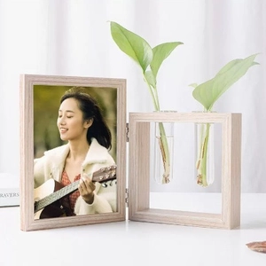 Cornice per foto minimalista in legno con vasi idroponici in vetro per decorazioni da tavolo