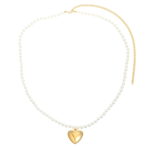 Vintage pearl body chain with a golden heart pendant and adjustable lobster clasp