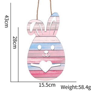 Easter bunny wooden hanging sign with pink and blue stripes, dimensions 43cm x 15.5cm