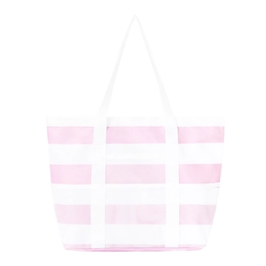 Große pink-weiß gestreifte Strandtasche aus Mesh für Reisen und Spielzeugaufbewahrung