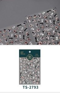 Macro shot of 3D embossed floral nail art stickers with delicate texture and TS-2793 code