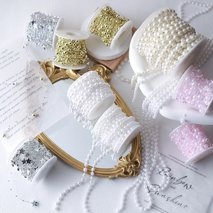 French retro pearl and crystal star bead chain rolls for Christmas DIY craft jewelry