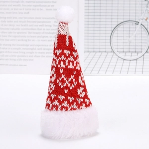 Mini bonnet de Noël tricoté rouge et blanc 6x14cm pour porte-couverts décoratif