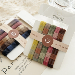 Set of colorful checkered towel scrunchies for women with high elasticity seamless design