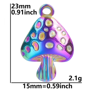 Rainbow mushroom pendant dimensions 23x15mm in vacuum plated stainless steel