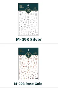 Detail of silver and rose gold M-093 nail stickers with moon and star patterns