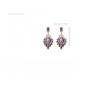 Detailed size specifications for vintage zircon flower and purple teardrop earrings