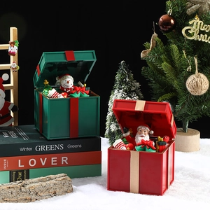 Weihnachts-Spieluhr-Geschenkbox LED Leuchtend Animierte Weihnachtsmann Schneemann Dekor Kunststoff Festliche Tischdekoration