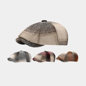 Vintage Newsboy Cap Herringbone Tweed Style Cotton Octagonal Hat Retro British Flat Cap Artist For Men Women