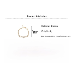 Detail view of 18k gold plated double-layer bracelet with zircon flower and 5cm extender