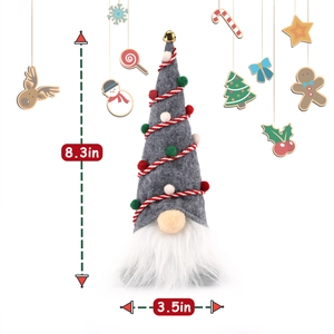 Detailed dimensions of Christmas forest gnome doll with grey felt hat and white beard