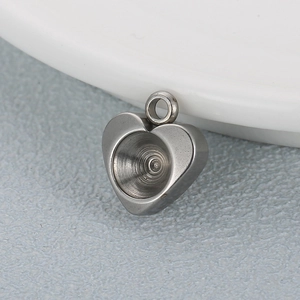 Polished heart-shaped stainless steel pendant base for DIY jewelry making with bail