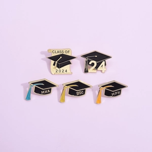 5-piece set of 2024 graduation enamel pins with black caps and colorful tassels