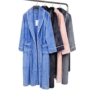 Bathrobe Flannel Soft Thick Long Sleeve Shawl Collar Tie Waist Sleepwear Loungewear For Men And Women