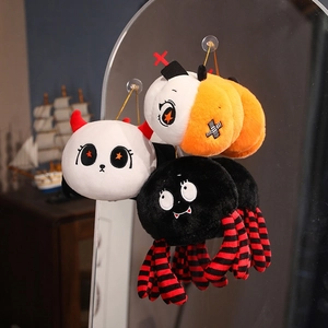Halloween plush pendant set with spider pumpkin and devil figures for festive glass decoration