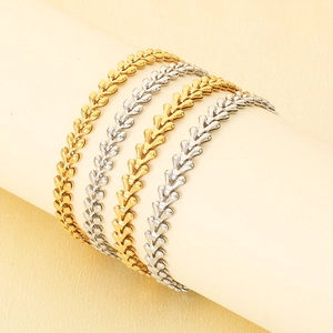 Wheat Chain Bracelet Stainless Steel Minimalist Chevron Leaf Design Jewelry For Women Elegant Ins Style Adjustable