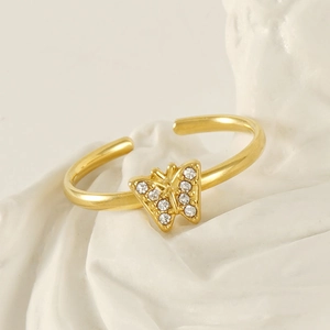 Elegant 18K gold-plated stainless steel butterfly ring with sparkling zircon stones