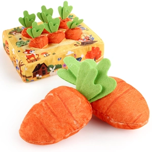 Baby plush tissue box toy with carrot theme for early learning and sensory development