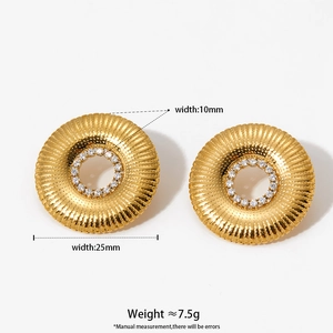 Golden sunburst earrings with sparkling zircon inlay and 25mm hollow circle design