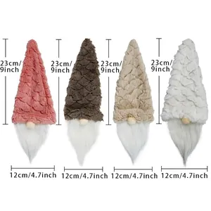 Size chart for Christmas faceless gnome wine bags in red, brown, beige, and white colors