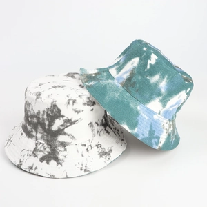 Detailed view of tie-dye bucket hat fabric showing high-quality twill cotton texture