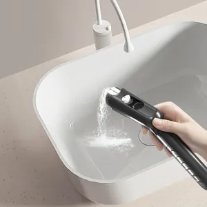 Ergonomic matte black handheld spray mop for kitchen and bathroom cleaning tasks