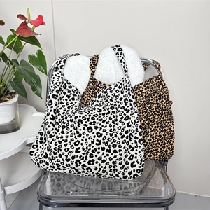 Leopard Print Corduroy Shoulder Tote Bag Women Large Capacity Butterfly Polka Dot Pattern Fashion Casual