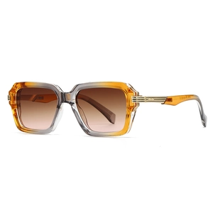 Vintage pilot square sunglasses with amber transparent frame and gradient brown lenses
