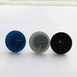 Three 38mm metal bell ornaments in blue, gray and black colors for Christmas tree decor