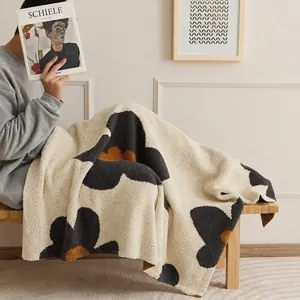 Knitted Throw Blanket Large Sunflower Pattern Mink Velvet Soft Warm Nordic Decorative For Sofa Bed Nap Office