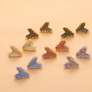 Heart Stud Earrings Stainless Steel With Zircon Rhinestone And Faux Artificial Pearl Fashion Jewelry For Women Elegant Commuter Style