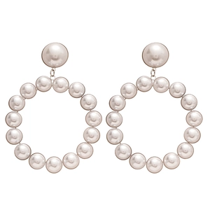 Boucles d'oreilles créoles géométriques avec grandes perles d'imitation pour femme