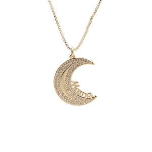 Collana con ciondolo a luna dorata con scritta Mama e pietre di zircone lucenti